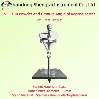 Analyseur d'angle de repos de poudre et de granulés, cône 60°, entonnoir en verre, acier inoxydable, ISO 4324